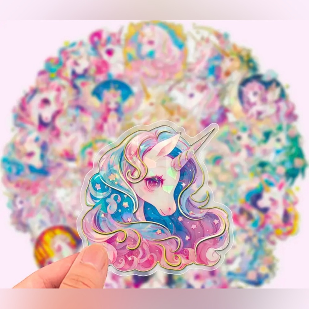 Waterproof Holographic Gold Unicorn Sticker Sets